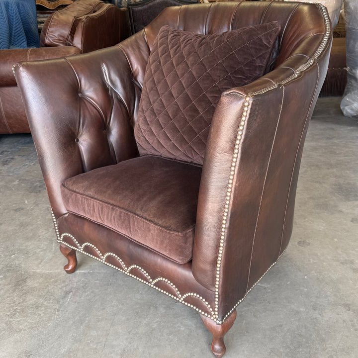 Tufted Leather and Fabric Accent Chair