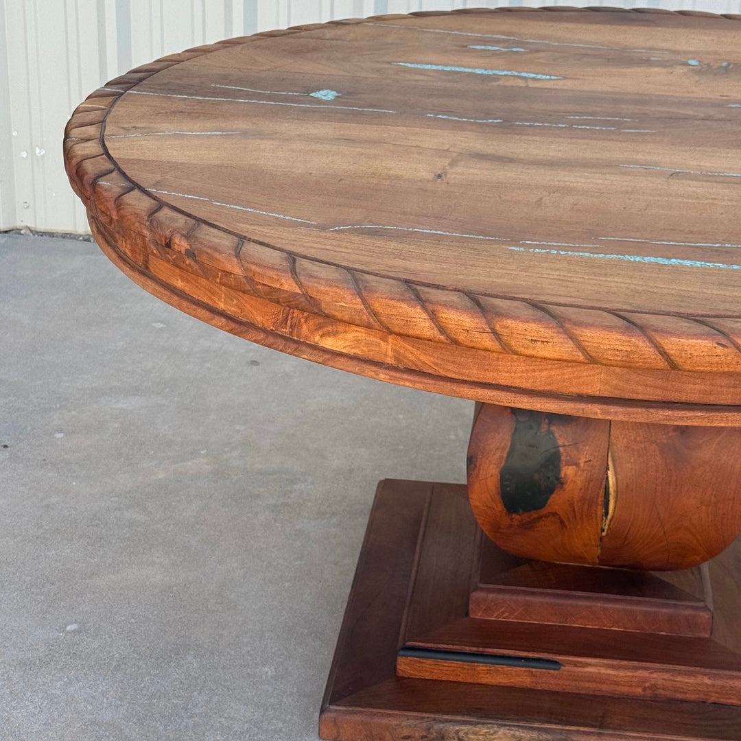 Olivas Mesquite Round Dining Table with Carved Rope Edge