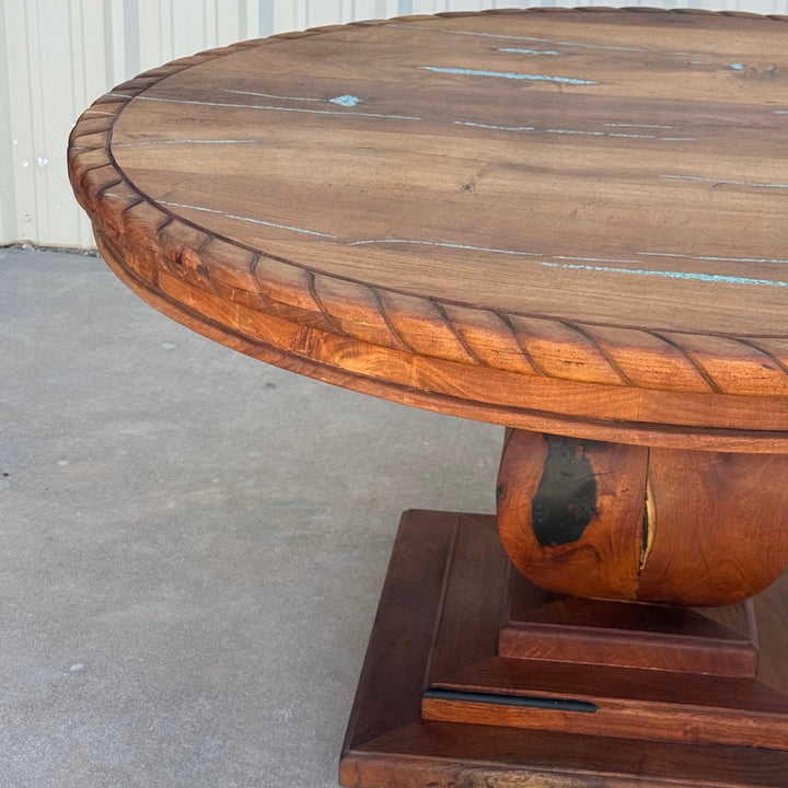 Olivas Mesquite Round Dining Table with Carved Rope Edge