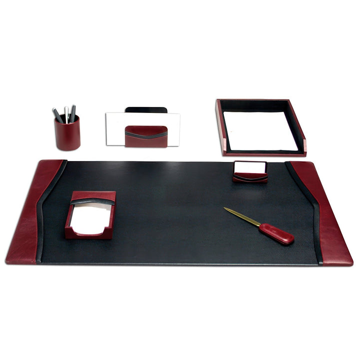 Burgundy & Black Leather Desk Accessory Set