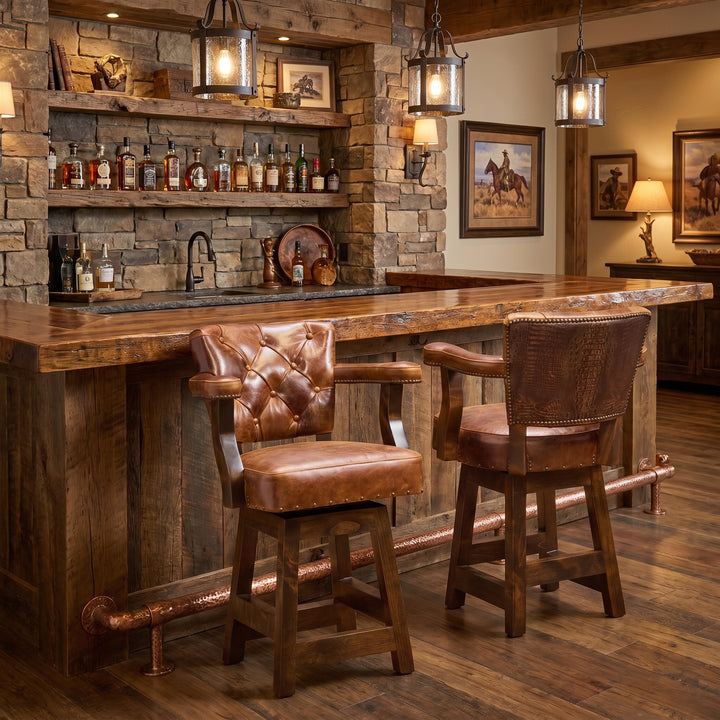 Decatur Croc Western Leather Bar Stool