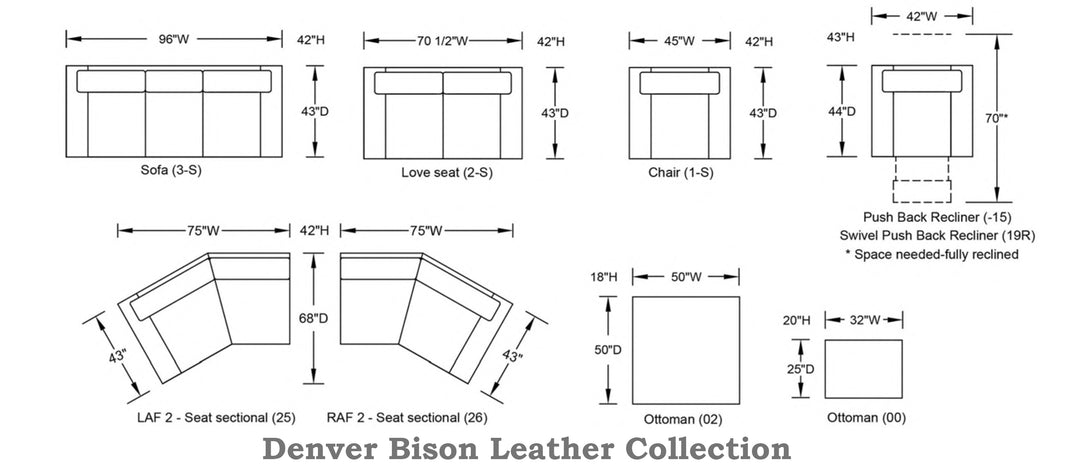 Denver Bison Leather Curved Sofa