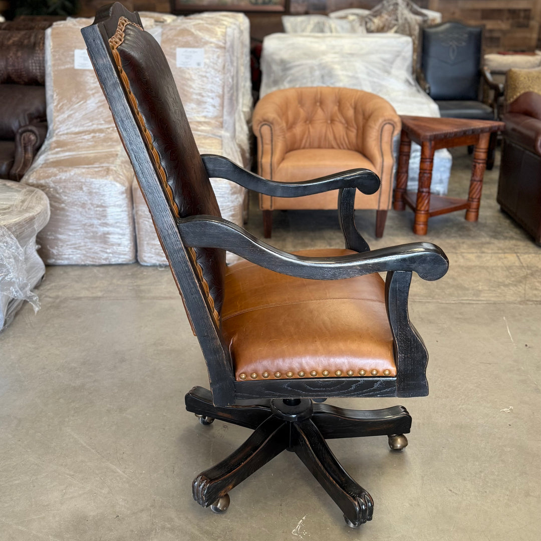 Embossed Leather and Wooden Office Chair