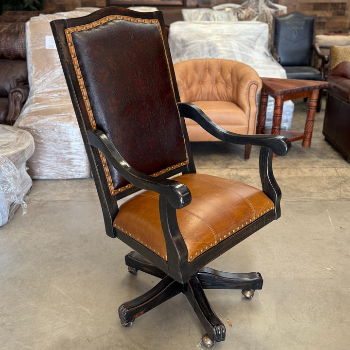 Embossed Leather and Wooden Office Chair
