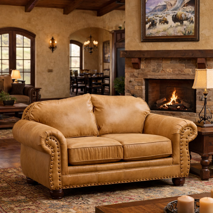 Fanning Leather Loveseat