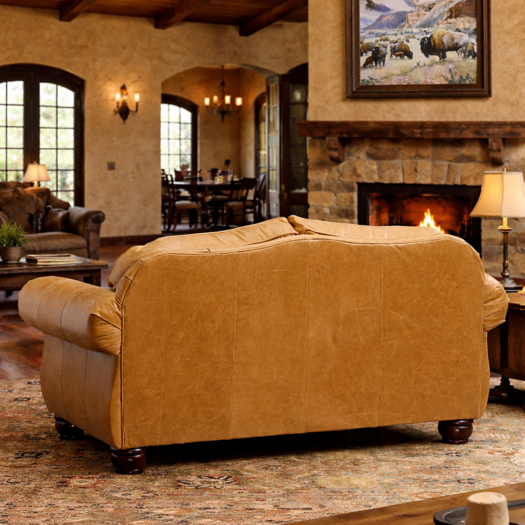 Fanning Leather Loveseat