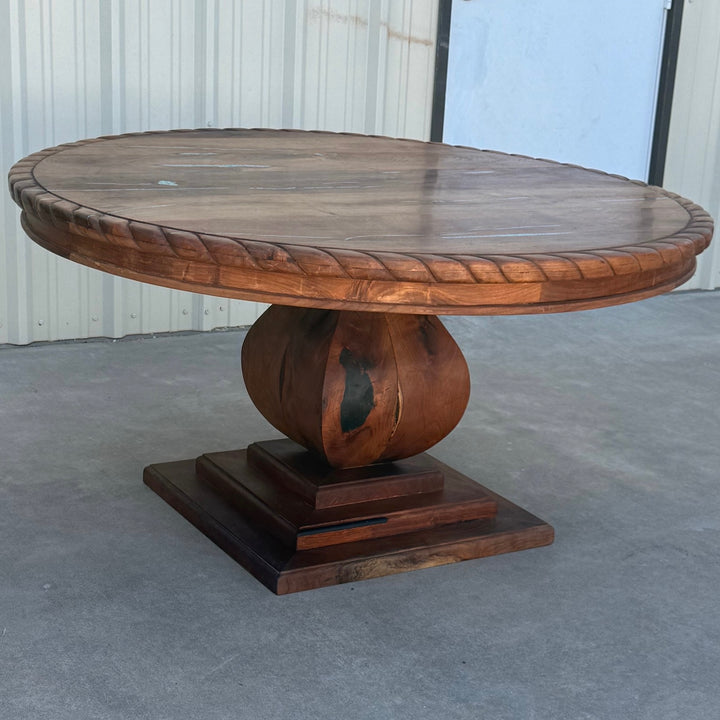 Olivas Mesquite Round Dining Table with Carved Rope Edge