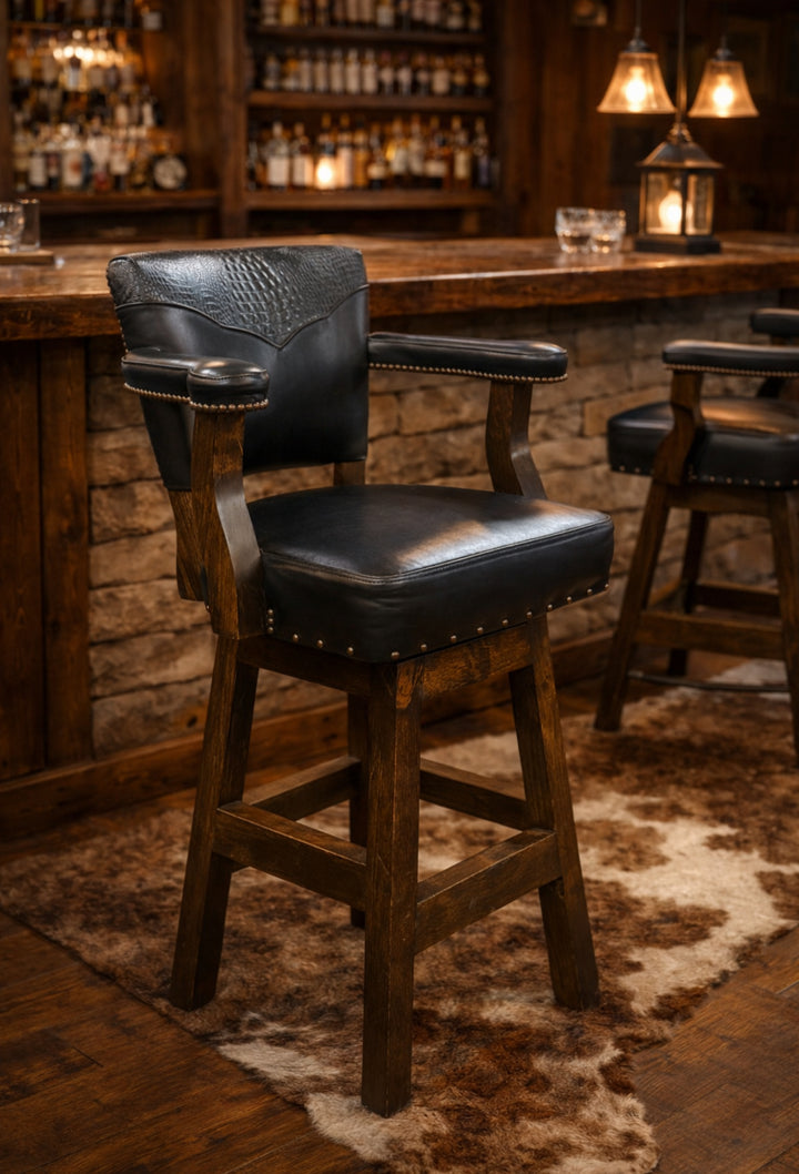 Black Croc Bayou Leather Bar Stool