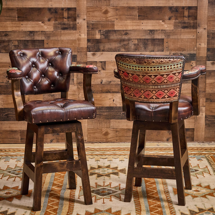Navajo Western Leather Bar Stool