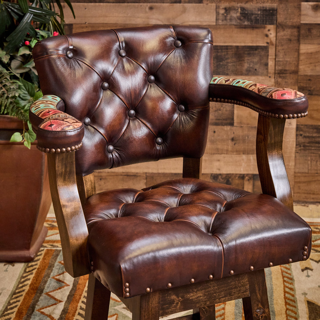 Navajo Western Leather Bar Stool