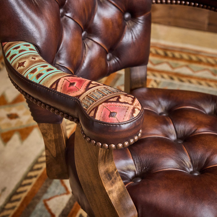 Navajo Western Leather Bar Stool