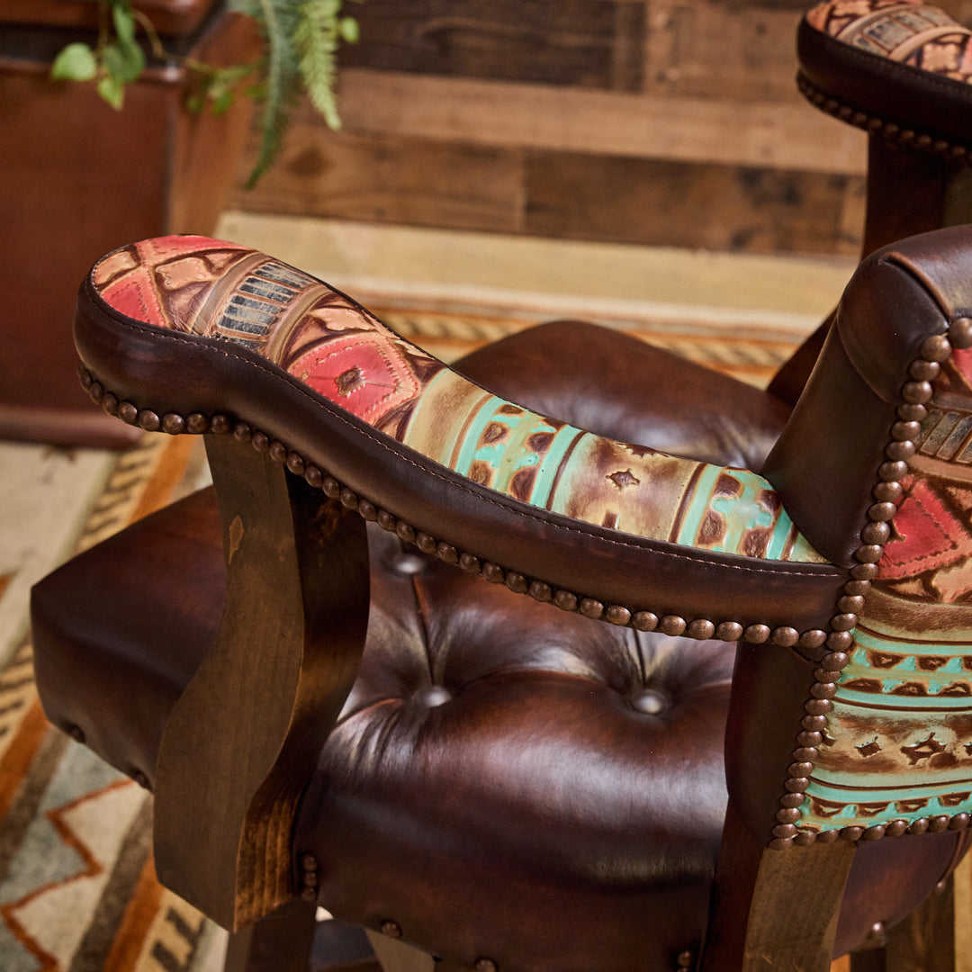 Navajo Western Leather Bar Stool