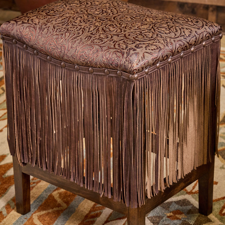 Cowboy Tool Copper Brown Saddle Stool with Extra Long Fringe