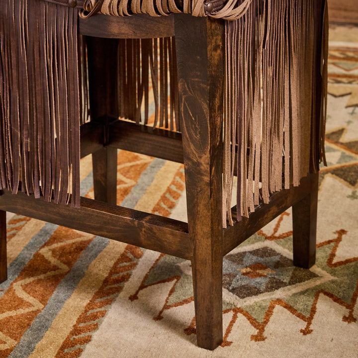 Cowboy Tool Copper Brown Saddle Stool with Extra Long Fringe
