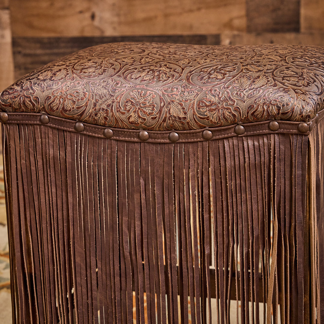 Cowboy Tool Copper Brown Saddle Stool with Extra Long Fringe