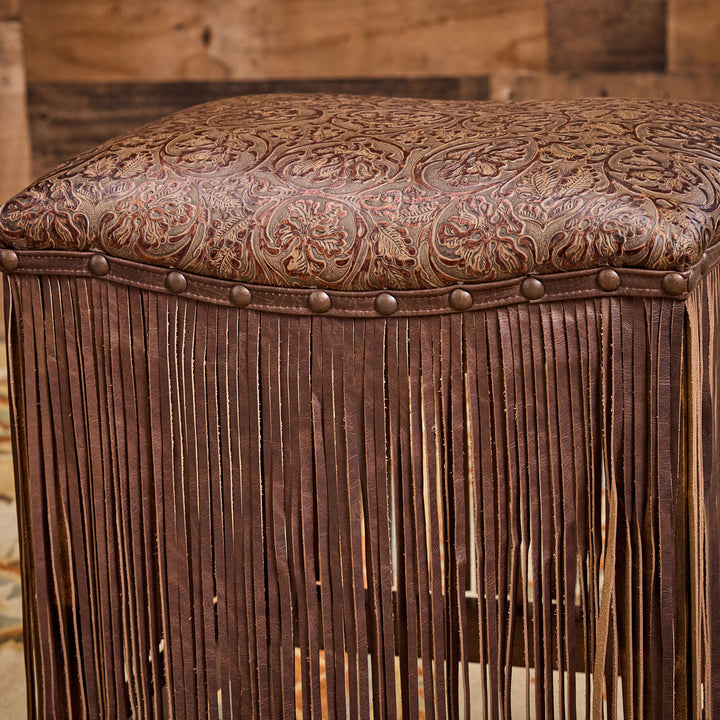 Cowboy Tool Copper Brown Saddle Stool with Extra Long Fringe