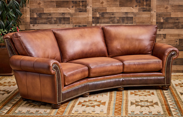 Kayhill Wagon Wheel Curved Leather Sofa