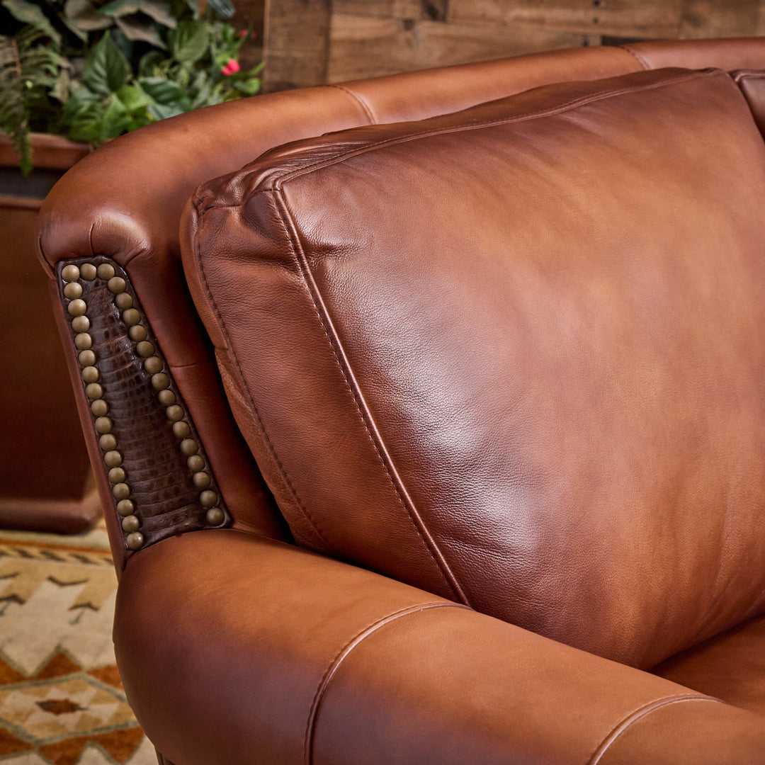 Kayhill Wagon Wheel Curved Leather Sofa