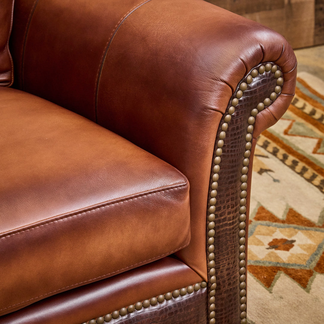 Kayhill Wagon Wheel Curved Leather Sofa