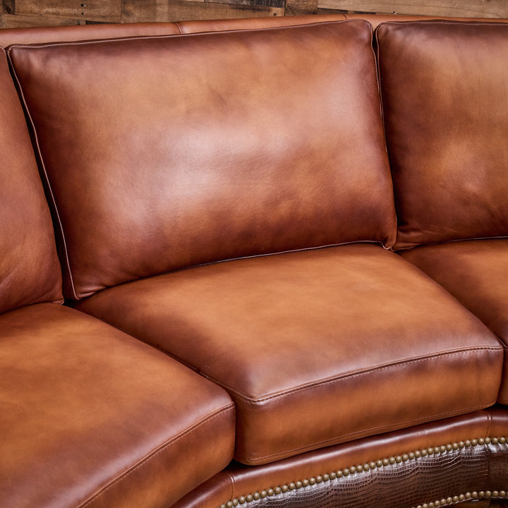Kayhill Wagon Wheel Curved Leather Sofa