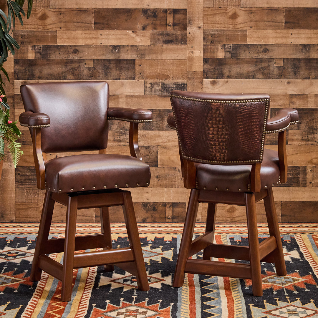 Valentine Croc Western Leather Bar Stool