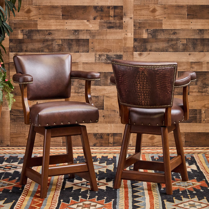 Valentine Croc Western Leather Bar Stool
