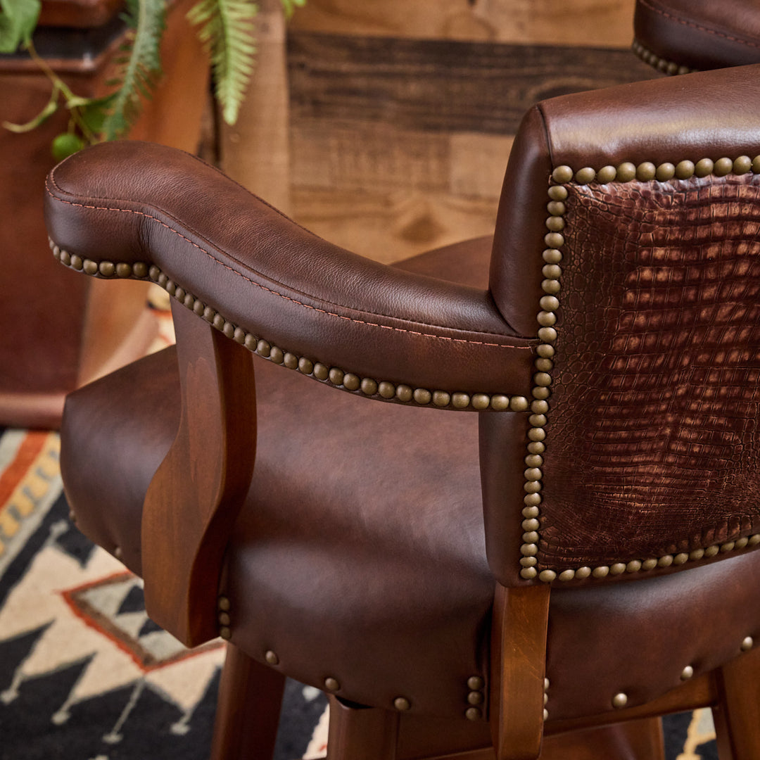 Valentine Croc Western Leather Bar Stool