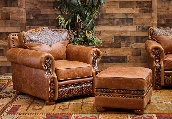 Bosque Ranch Leather Chair and Ottoman