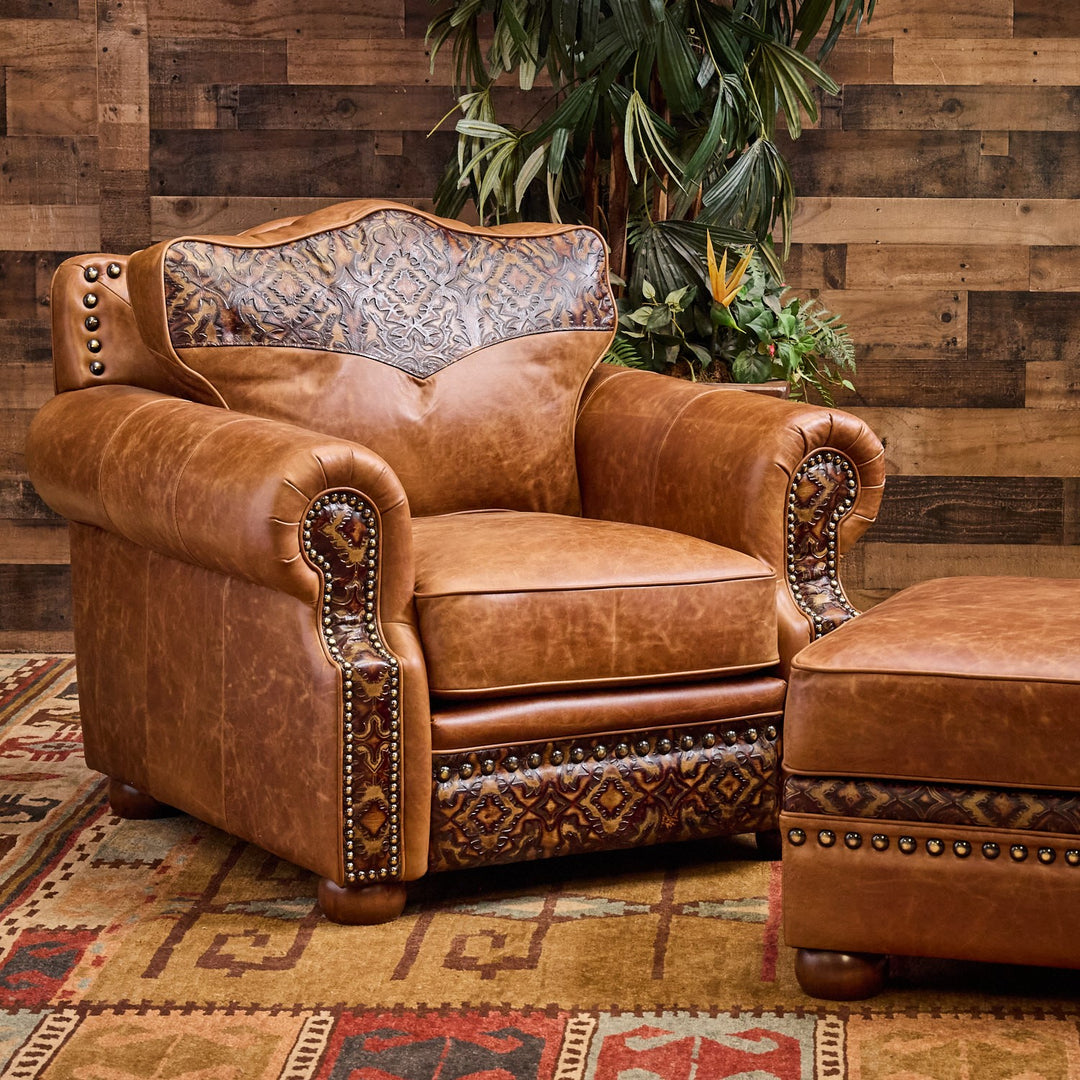 Bosque Ranch Leather Chair and Ottoman