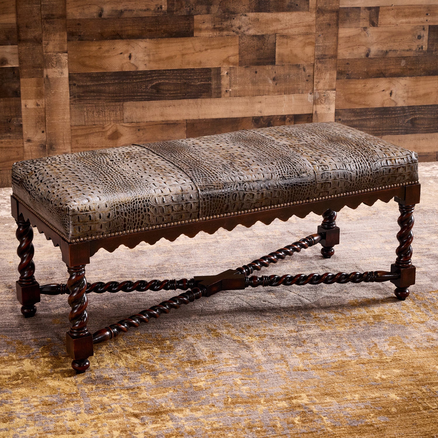 Nora Gray Croc Leather Bench | Western Leather Benches – Hat Creek
