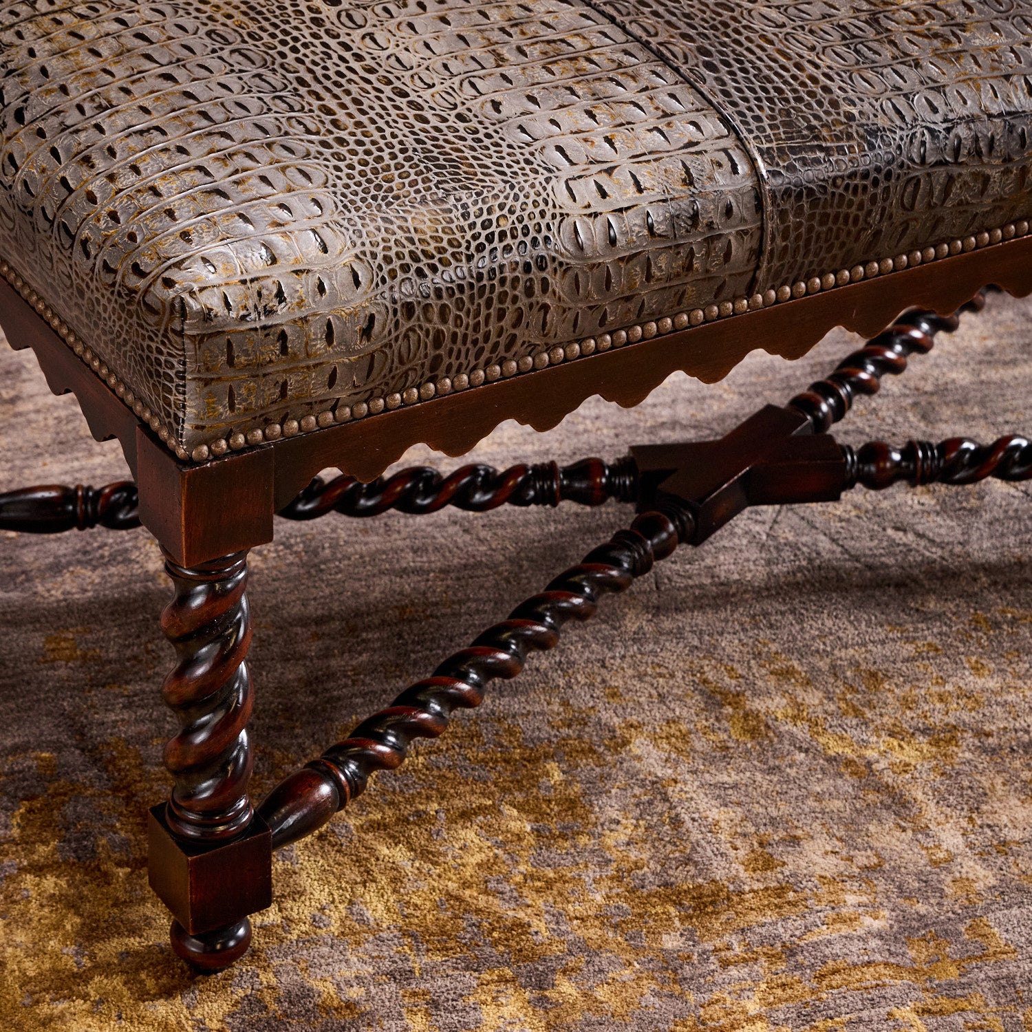 Nora Gray Croc Leather Bench | Western Leather Benches – Hat Creek