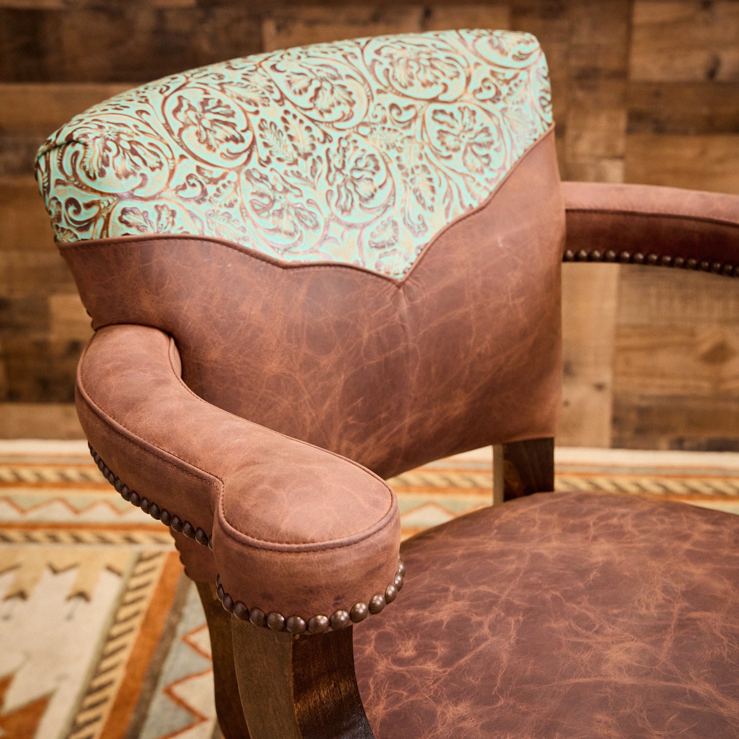 Conroe Turquoise Western Leather Bar Stool | High-End Western
