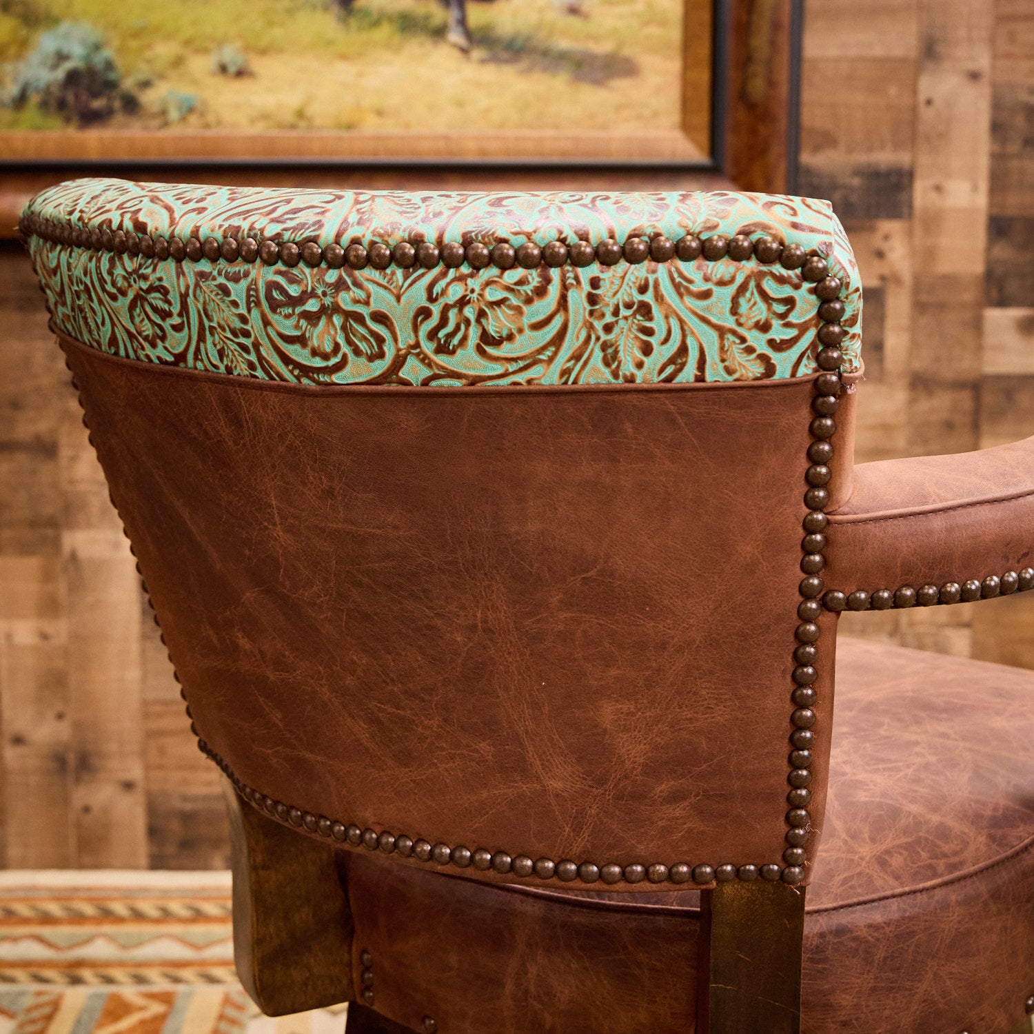 Conroe Turquoise Western Leather Bar Stool | High-End Western
