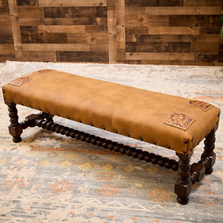 Sagebrush Tooled Leather Bench