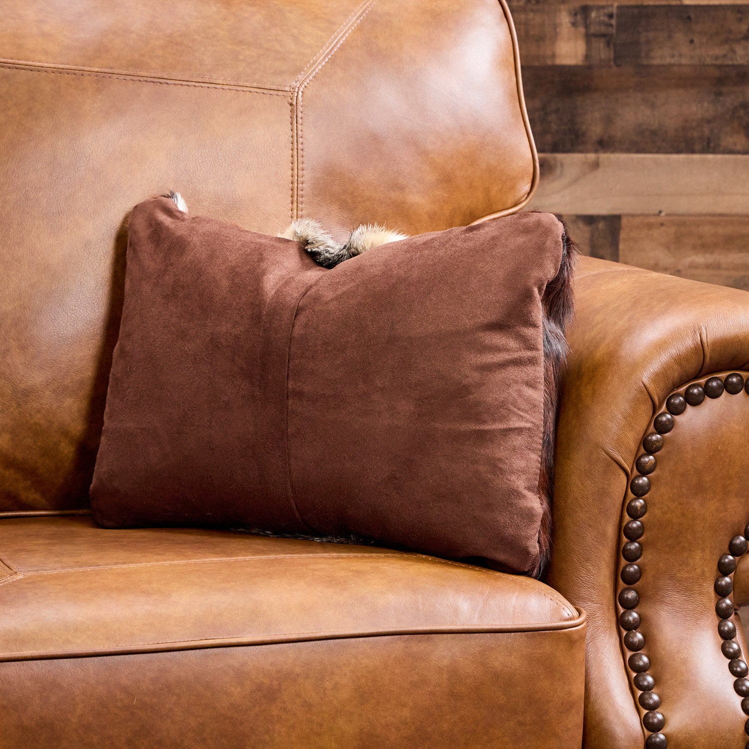 Fox Fur w/ Cowhide Pillow - Authentic Fox Fur Pillow - Western