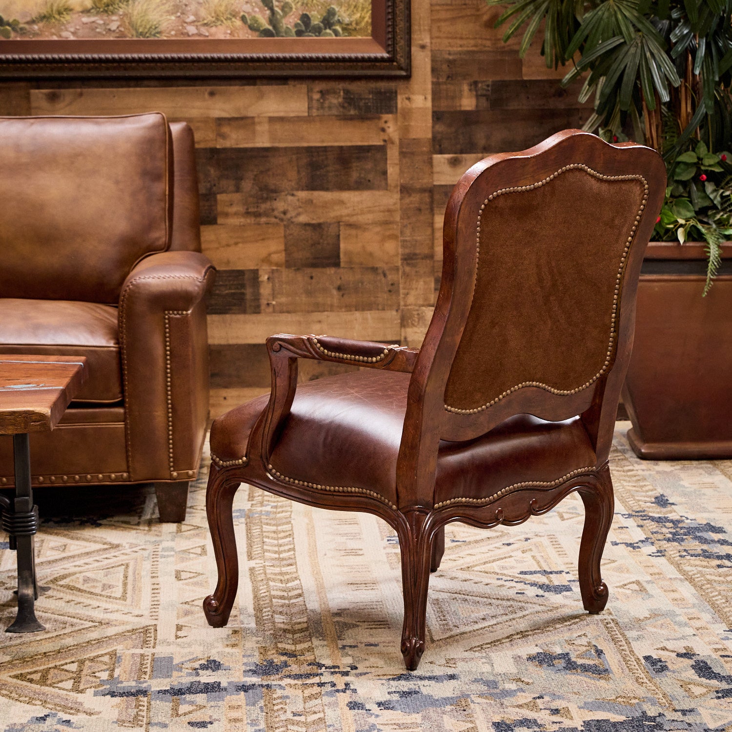 Carved Axis Accent Chair | Rustic Lodge Style Leather Arm Chair