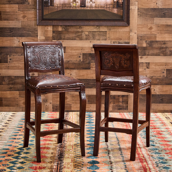 Colonial Brown Leather Bar Stool