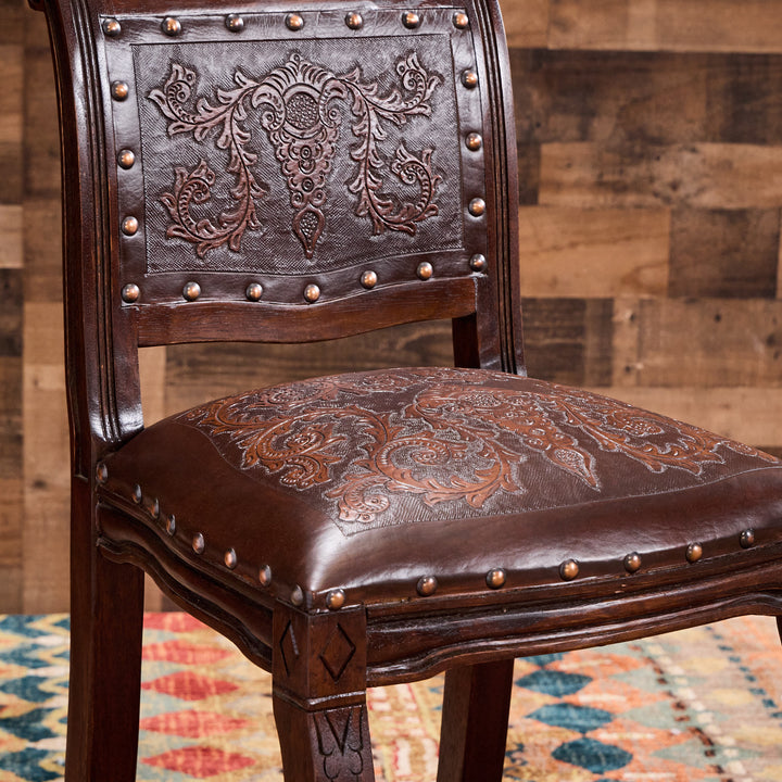 Colonial Brown Leather Bar Stool
