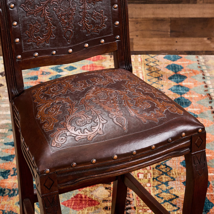 Colonial Brown Leather Bar Stool