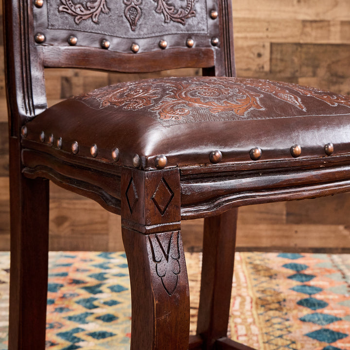 Colonial Brown Leather Bar Stool