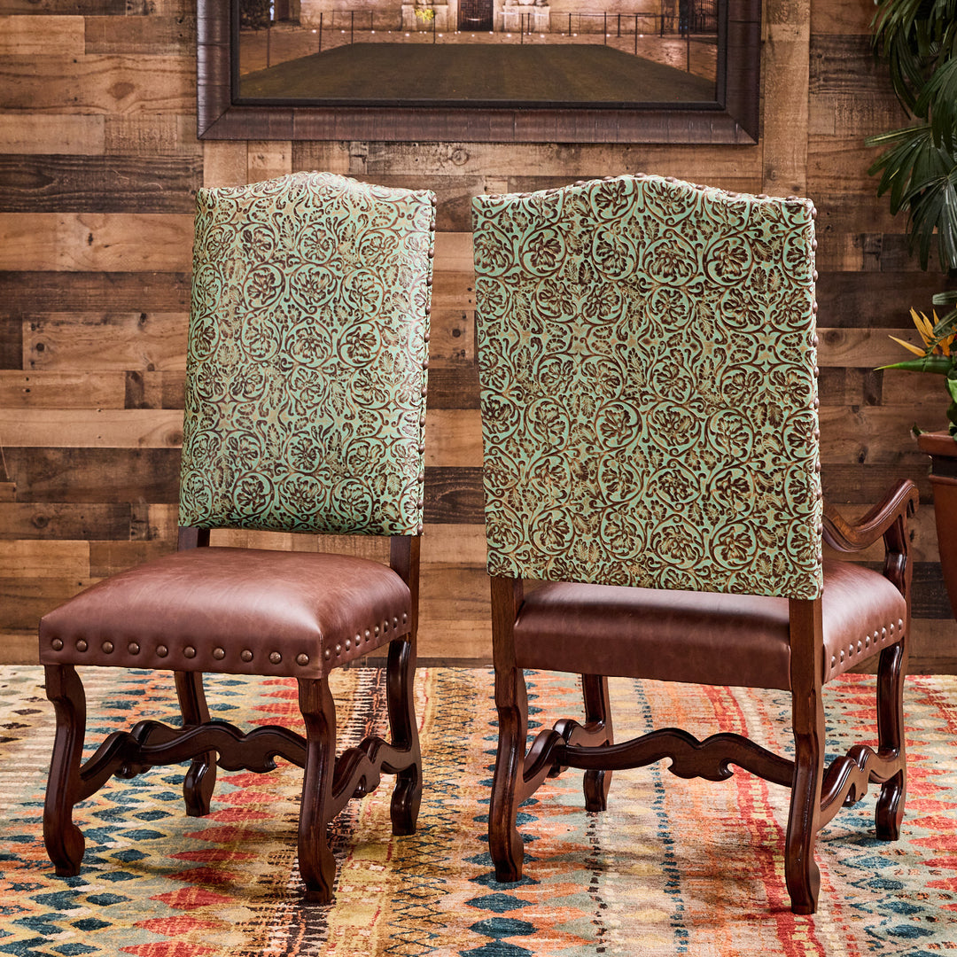 Crow Springs Turquoise Leather Dining Chair