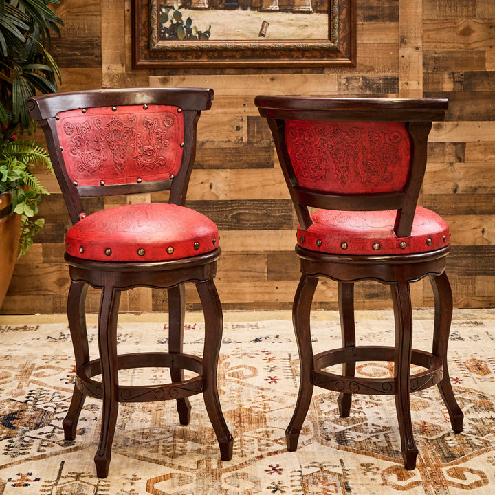 Spanish Red Leather Bar Stool