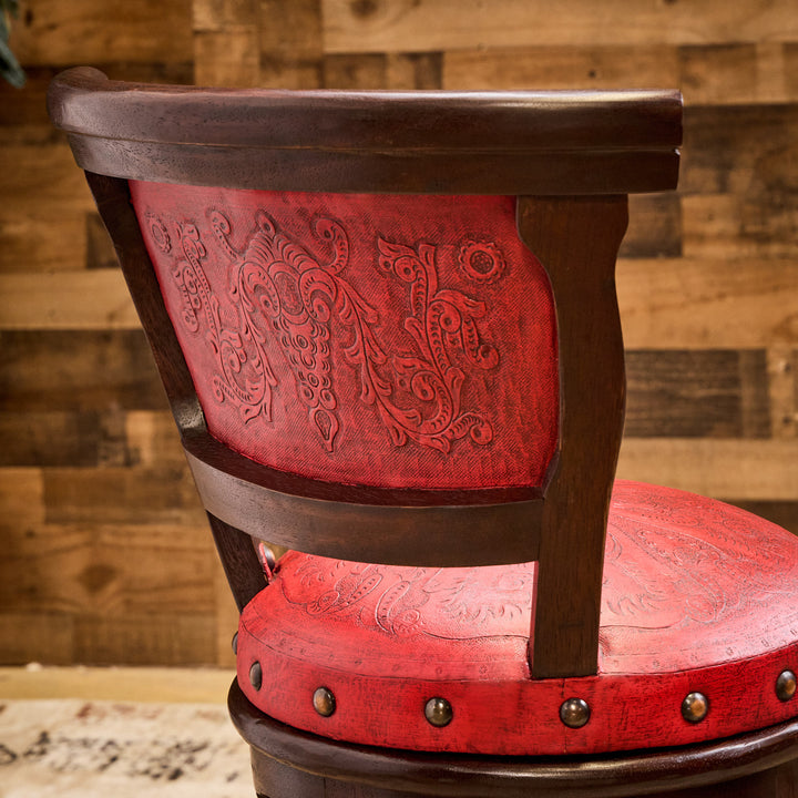 Spanish Red Leather Bar Stool