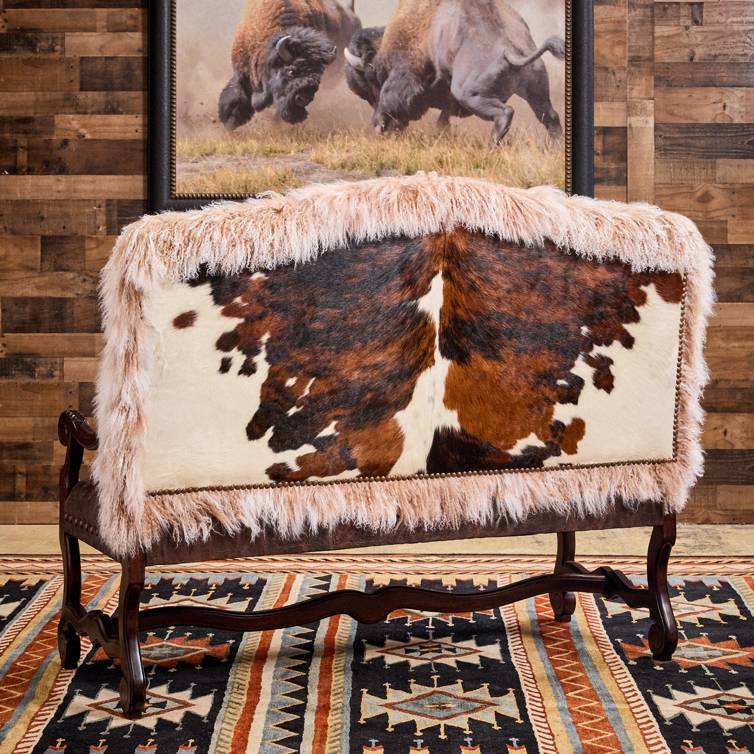 Cowhide Bench Rustic Reba Western Cowhide Bench – Hat Creek Interiors
