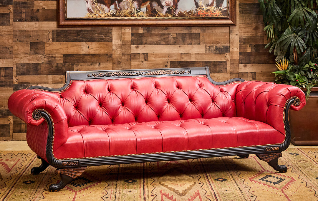 Inler Red Leather Duncan Phyfe Sofa