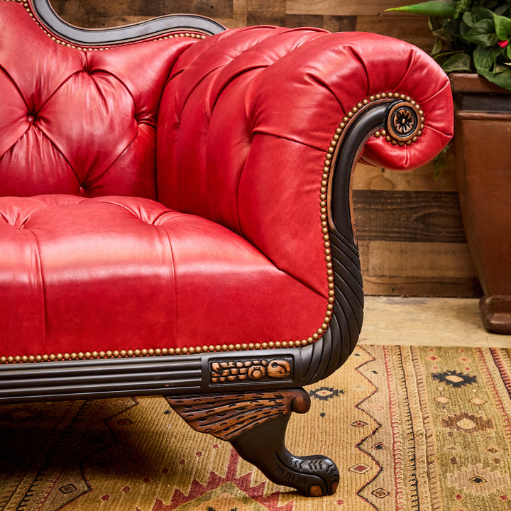 Inler Red Leather Duncan Phyfe Sofa