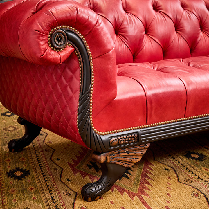 Inler Red Leather Duncan Phyfe Sofa