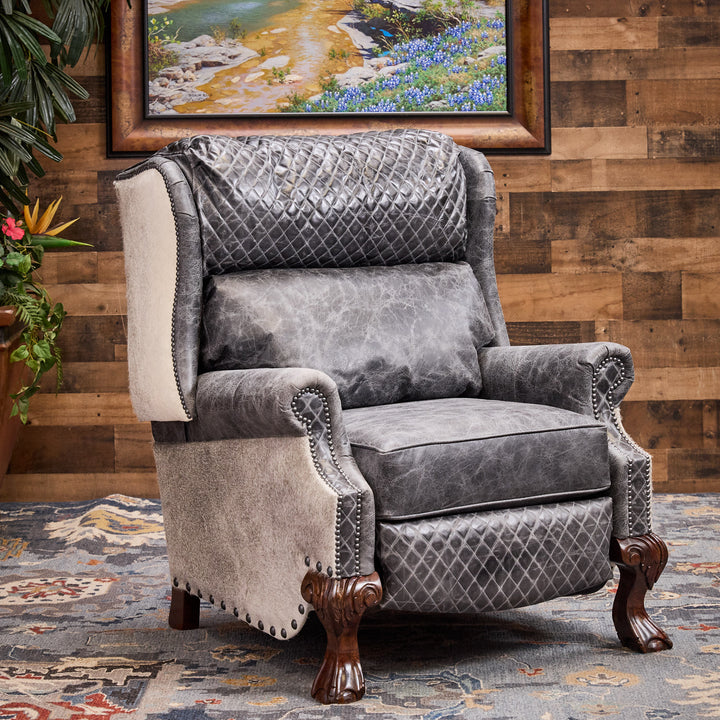 Gray Roan Leather Recliner