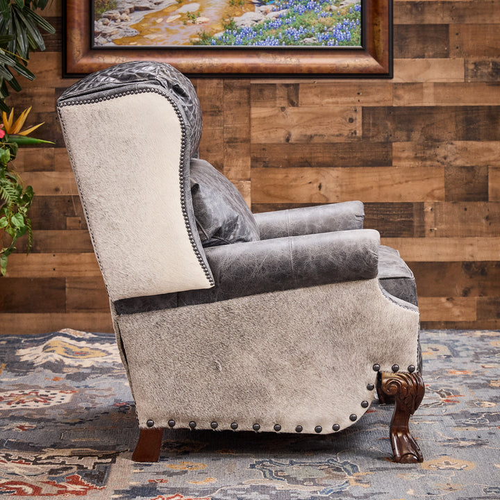 Gray Roan Leather Recliner