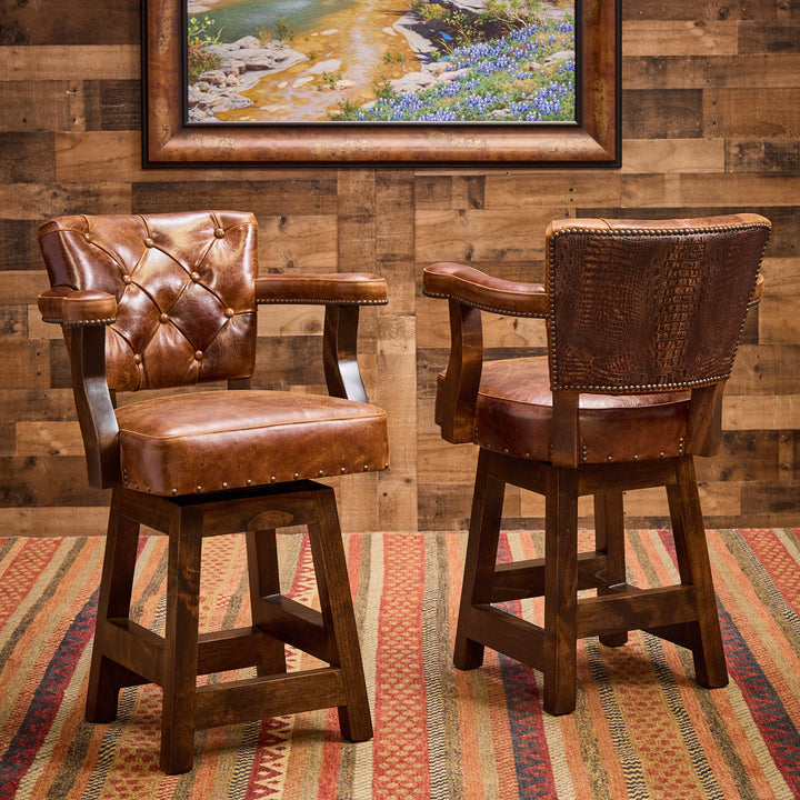 Decatur Croc Western Leather Bar Stool